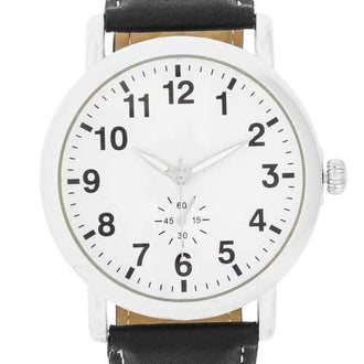 Silver Classic Watch With Black Leather Strap