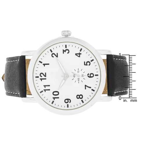 Silver Classic Watch With Black Leather Strap