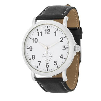 Silver Classic Watch With Black Leather Strap