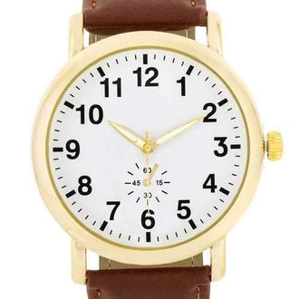 Gold Classic Watch With Brown Leather Strap