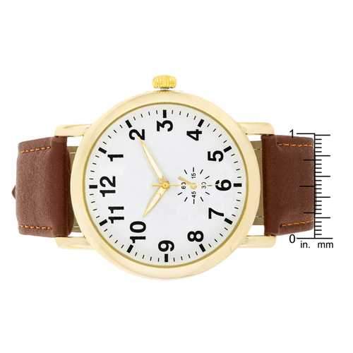 Gold Classic Watch With Brown Leather Strap