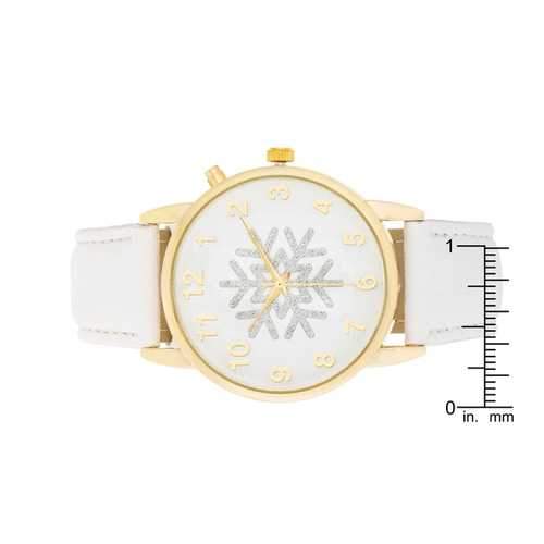 Gold Holiday Tune Watch With White Leather Strap