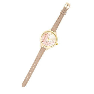 Gold Skinny Beige Leather Floral Watch