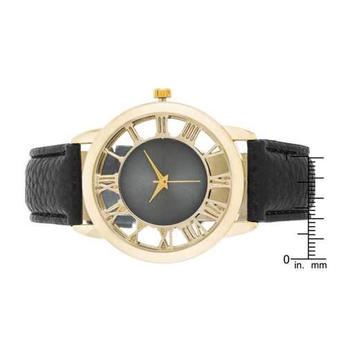 Cecelia Gold Boyfriend Watch With Black Leather Band