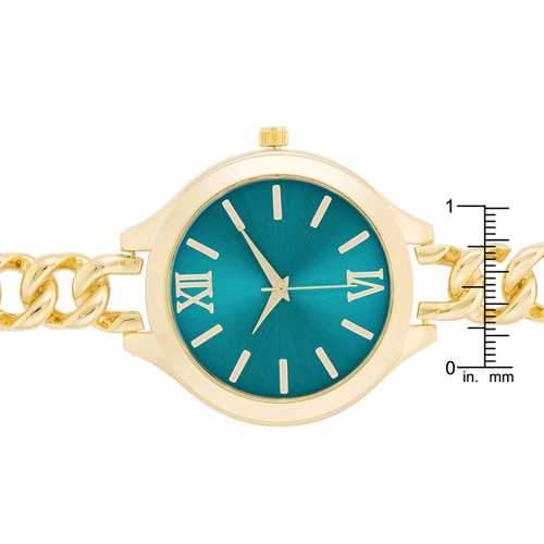 Gold Link Watch With Turqoise Dial