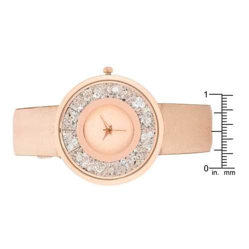 Rose Goldtone Leather Watch With Crystals