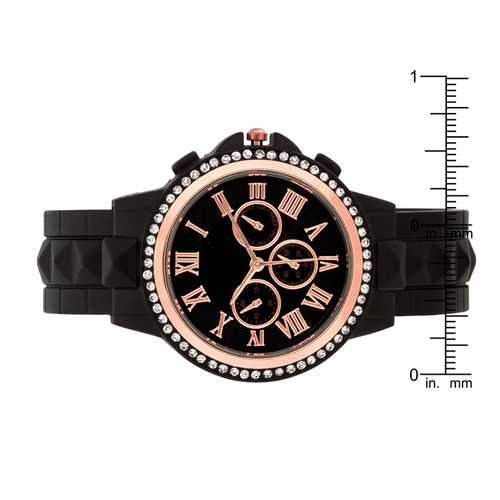 Ava Rose Goldtone Black Metal Watch With Crystals