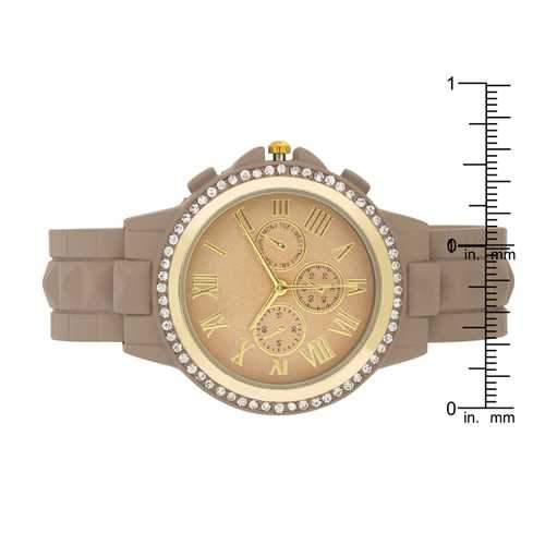 Ava Gold Taupe Metal Watch With Crystals