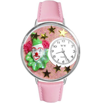 Pink Glitter Clown Watch in Silver (Large)