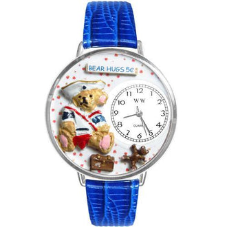 Teddy Bear Hugs Watch in Silver (Large)