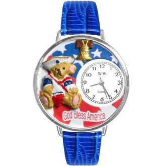 Patriotic Teddy Bear Watch in Silver (Large)