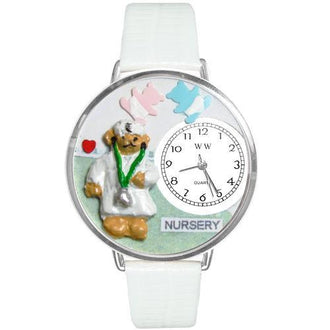 Nurse Teddy Bear Watch in Silver (Large)