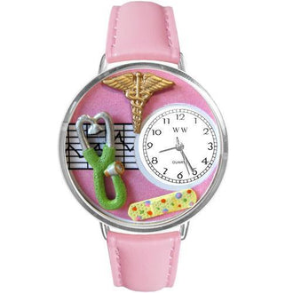 Nurse 2 Pink Watch in Silver (Large)