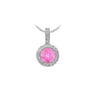 Created Pink Sapphire and Cubic Zirconia Circle Pendant : 14K White Gold - 1.25 CT TGW