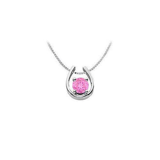 Created Pink Sapphire Horseshoe Pendant : 14K White Gold - 1.00 CT TGW