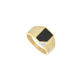 Onyx and Diamond Mens Ring : 14K Yellow Gold