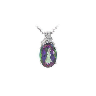 Mystic Topaz and Diamond Pendant : 14K White Gold - 7.50 CT TGW