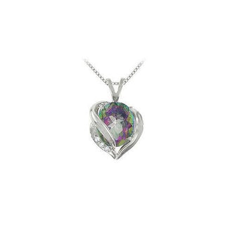 Mystic Topaz and Diamond Heart Pendant : 14K White Gold - 6.00 CT TGW