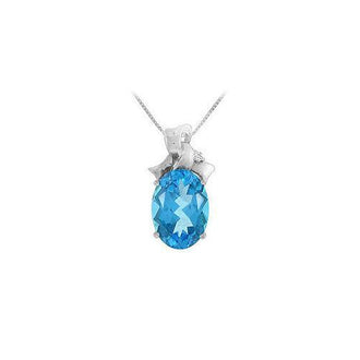 Blue Topaz and Diamond Pendant : 14K White Gold - 7.75 CT TGW