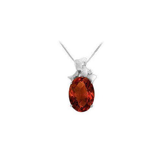 Garnet and Diamond Pendant : 14K White Gold - 7.75 CT TGW