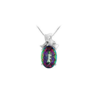 Mystic Topaz and Diamond Pendant : 14K White Gold - 7.75 CT TGW