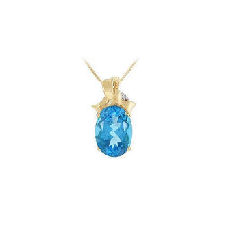 Blue Topaz and Diamond Pendant : 14K Yellow Gold - 7.75 CT TGW