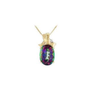 Mystic Topaz and Diamond Pendant : 14K Yellow Gold - 7.75 CT TGW