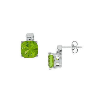 Peridot and Diamond Earrings : 14K White Gold - 3.00 CT TGW