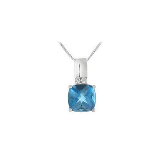 Blue Topaz and Diamond Pendant : 14K White Gold - 3.10 CT TGW