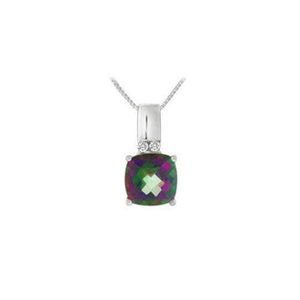 Mystic Topaz and Diamond Pendant : 14K White Gold - 3.50 CT TGW