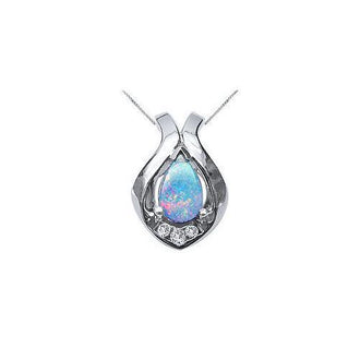 Opal and Diamond Pendant : 14K White Gold