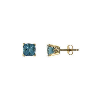 Blue Topaz Earrings : 14K Yellow Gold - 1.25 CT TGW