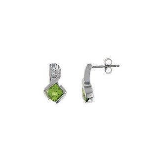 Peridot and Diamond Earrings : 14K White Gold - 1.00 CT TGW